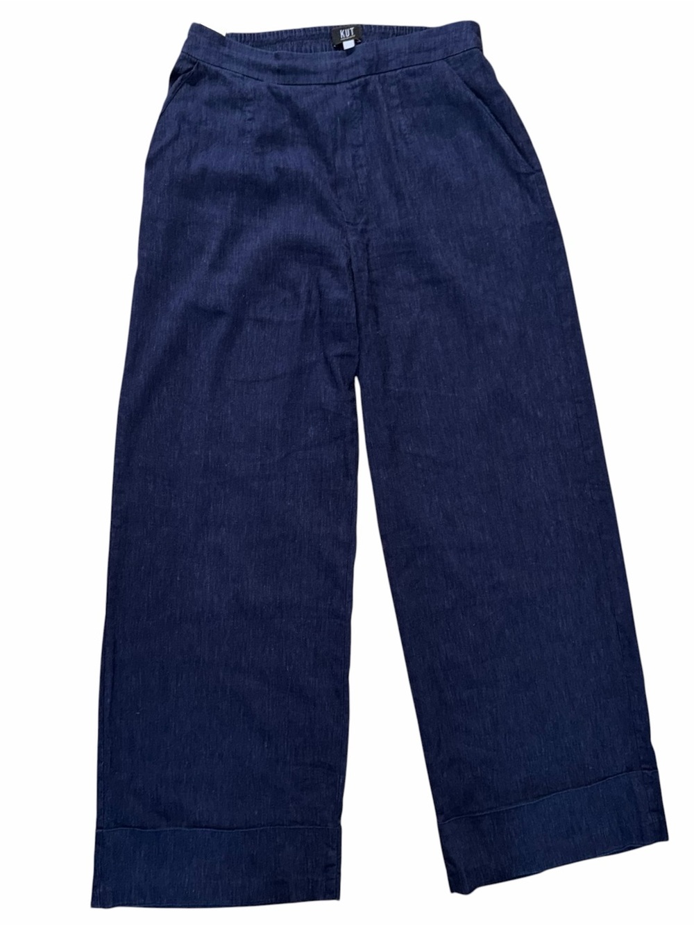 Kut from the Kloth Meg High Rise Linen Blend Wide Leg Pants Blue Medium - Picture 2 of 7